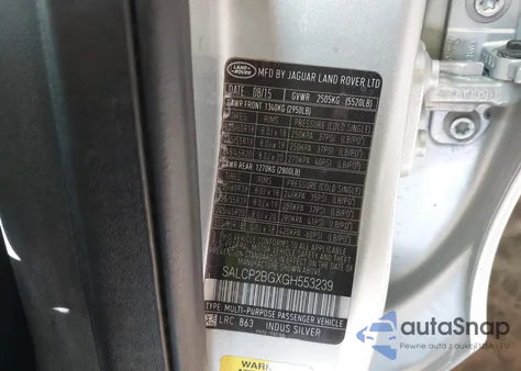 2016 Land Rover Discovery Sport Se из США, поврежденный, VIN SALCP2BGXGH553239